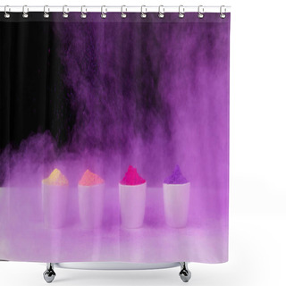 Personality  Row Of Tradition Holi Powder In Bowls On Black, Hindu Spring Festival Of Colours Shower Curtains