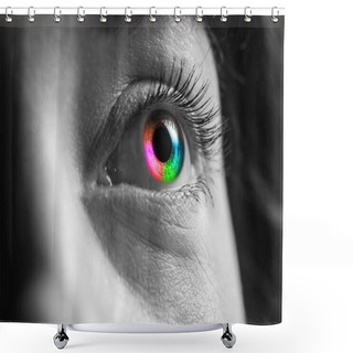 Personality  Black And White Shot Of Human With Rainbow Colors Eye Shower Curtains