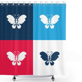 Personality  Black Butterfly Top View With Opened Wings Blue And Red Four Color Minimal Icon Set Shower Curtains