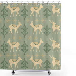 Personality  Vintage Christmas Seamless Pattern With Deers,vector Background Shower Curtains