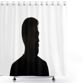 Personality  Silhouette Of Man Looking Away Isolated On White Shower Curtains