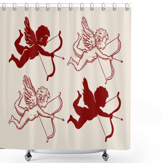 Personality  Set Of Cute Cupid Silhouettes. Vector Illustration Shower Curtains