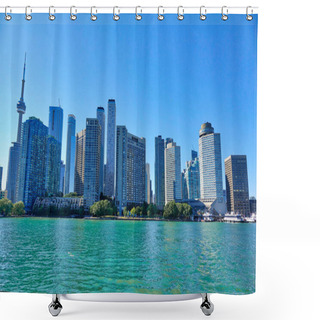 Personality  Toronto Financial District Skyline View From Ontario Lake Shower Curtains