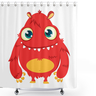 Personality  Happy Cartoon Monster. Vector Halloween Red Furry Monster  Shower Curtains