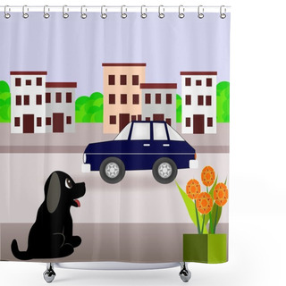 Personality  Little Puppy And Car Shower Curtains