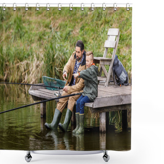 Personality  Father And Son Fishing Together Shower Curtains