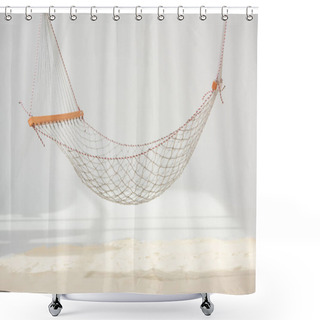 Personality  Hanging Hammock Made Of Net Over Sand On Grey Shower Curtains
