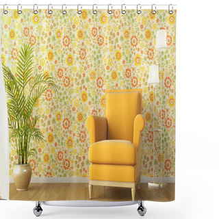 Personality  Interior With Armchair And Flowery Wallpaper Shower Curtains