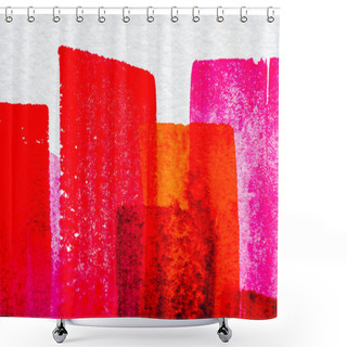 Personality  Top View Of Pink, Orange And Red Watercolor Brushstrokes On White Paper Shower Curtains