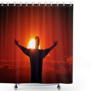 Personality  Man Facing The Sun Finding Power Source Shower Curtains