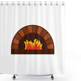 Personality  Brick Pizza Oven With Fire Icon, Flat Style Shower Curtains
