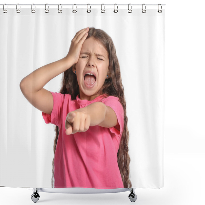 Personality  Crying Little Girl On White Background Shower Curtains