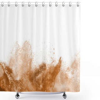 Personality  Brown Powder Explosion Isolated On White Background. Shower Curtains