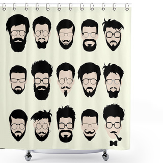 Personality  Vector Set Of Hipster Style Haircut, Glasses, Beard, Mustache Shower Curtains