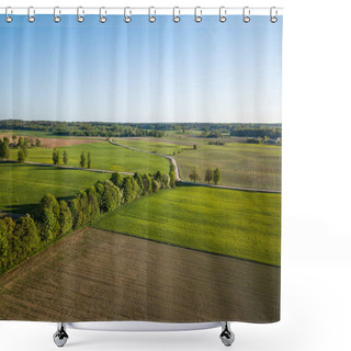 Personality  Drone Photo Of The Road Between Trees In Colorful Early Spring In Countryside Village  - Surrounded With Dandelion Field Shower Curtains