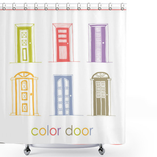 Personality  Set Of Color Vector Doors. Isolated On White Shower Curtains