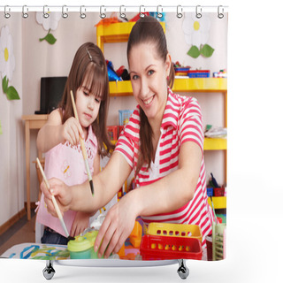 Personality  Child With Teacher In Preschool. Shower Curtains