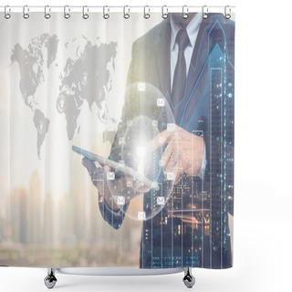 Personality  Businessman Using Tablet Shower Curtains