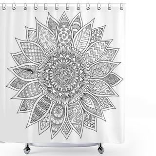 Personality  Line Art Design Of Beautiful Sunflower For Printing, Engraving, Coloring Book Page And So On. Vector Illustration Shower Curtains