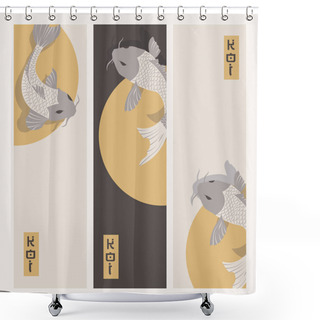 Personality  Three Vertical Banners With Carp Koi Fish Swimming Around Sun Shower Curtains
