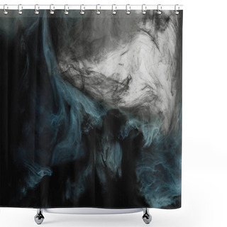 Personality  Full Frame Image Of Mixing Of Light Gray, Turquoise And Black Paints Splashes In Water Isolated On Gray Shower Curtains