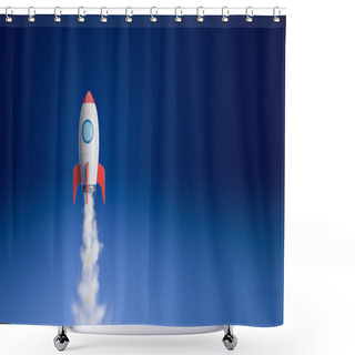 Personality  Cartoon Spaceship Flying In The Blue Shower Curtains