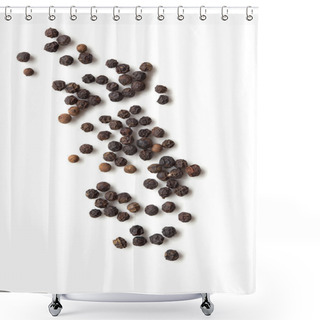 Personality  Black Peppercords Over White Overhead View Shower Curtains
