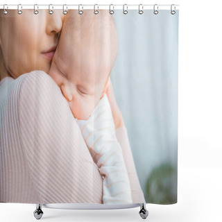 Personality  Cropped Shot Of Young Mother Carrying Adorable Sleeping Baby  Shower Curtains