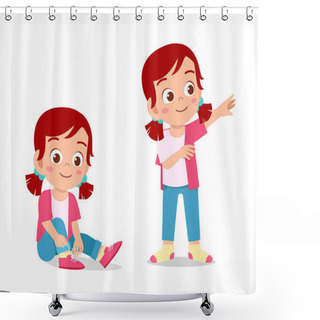 Personality  Happy Cute Kid Girl Do Dressing Process Shower Curtains