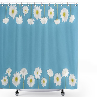 Personality  White Chrysanthemum Flowers Isolated On Blue Shower Curtains