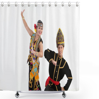 Personality  Couple From Borneo Dancing And Posing In Studio Shower Curtains