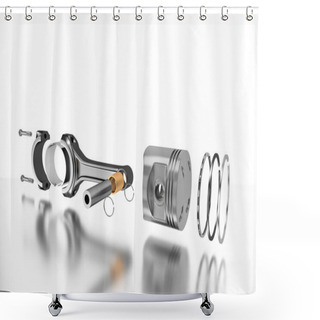 Personality  3D Rendering. Engine Piston With Piston Rings. Shower Curtains