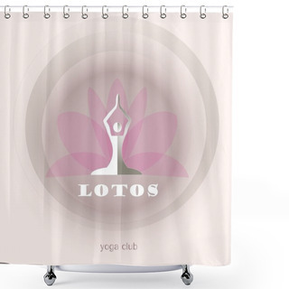 Personality  White Female Figure With Raised Arms Against A Pink Lotus Flower, Inscription The Lotos, Yoga Club. Round Logo Shower Curtains