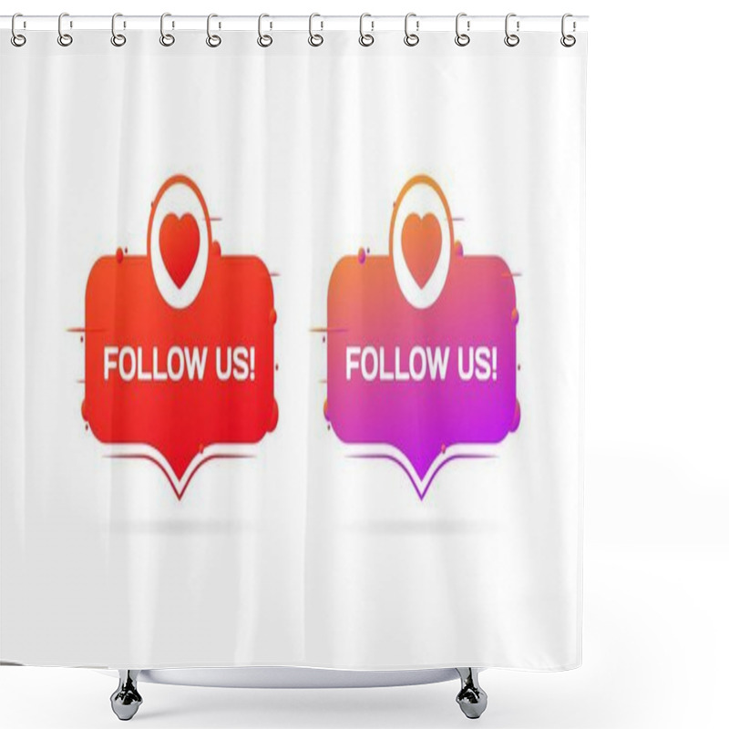 Personality  Follow us signs. Flat, color, heart icons, follow us signs. Vector icons shower curtains