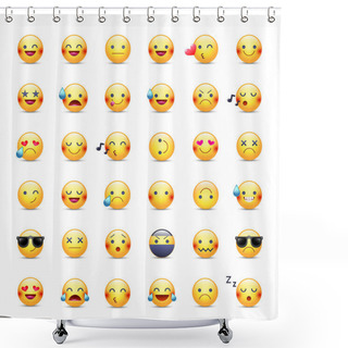 Personality  Smileys Vector Icon Set. Emoticons Pictograms. Happy, Merry, Singing, Sleeping, Ninja, Crying, In Love And Other Round Yellow Smileys. Large Collection Of Smiles Shower Curtains