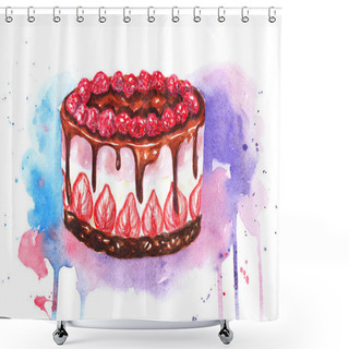 Personality  Watercolor Chocolate Berry Cake On A Background Of Textured Paper Shower Curtains