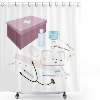 Personality  First Aid Box With Medical Supplies On White Background Shower Curtains