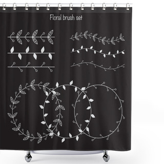 Personality  Set Of Different Floral Brushes. Frames With Florar Ornaments. V Shower Curtains