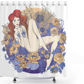 Personality  Beautiful Young Girl With Delicate Flowers. Shower Curtains