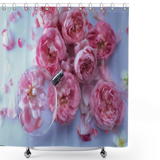 Personality  Perfume Bottle With Pink Roses Shower Curtains