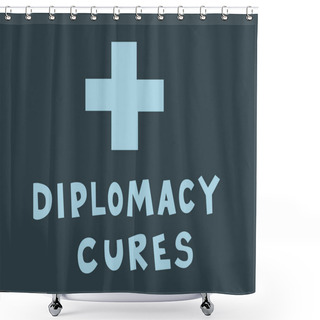 Personality  Illustration Of Blue Cross Near Diplomacy Cures Lettering On Dark Background  Shower Curtains