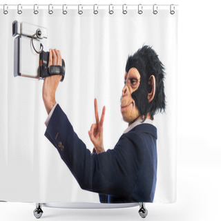 Personality  Monkey Man With Video Camera Shower Curtains