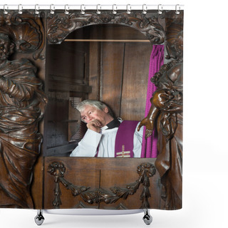 Personality  Priest In Confession Booth Shower Curtains