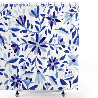 Personality  Vintage Flower Pattern In Indigo Blue Color Shower Curtains