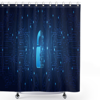 Personality  Internet Security Technology Concept For Business. Confidential Data Protection. Cybersecurity Or Information Privacy Idea. Padlock On The Blue Circuit Board Background. Shower Curtains