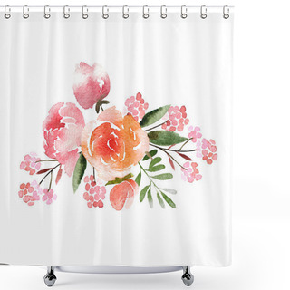 Personality  Beautiful Watercolor Bouquet Isolated On White Background. Floral Watercolor Bouquet For Design, Postcards, Banners, Emblems, Logo. Shower Curtains