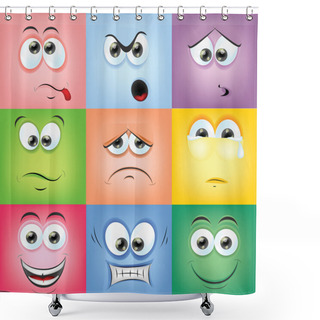 Personality  Cartoon Faces With Emotions Shower Curtains