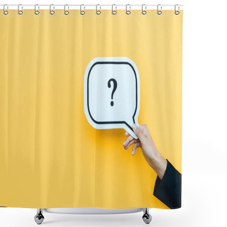 Personality  Cropped View Of Woman Holding Speech Bubble With Black Question Mark On Orange  Shower Curtains