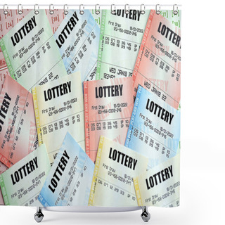 Personality  Many Lottery Tickets On Blank Bills With Numbers For Playing Lottery Close Up Shower Curtains