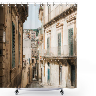 Personality  Narrow Street With Old Houses In Modica, Italy  Shower Curtains